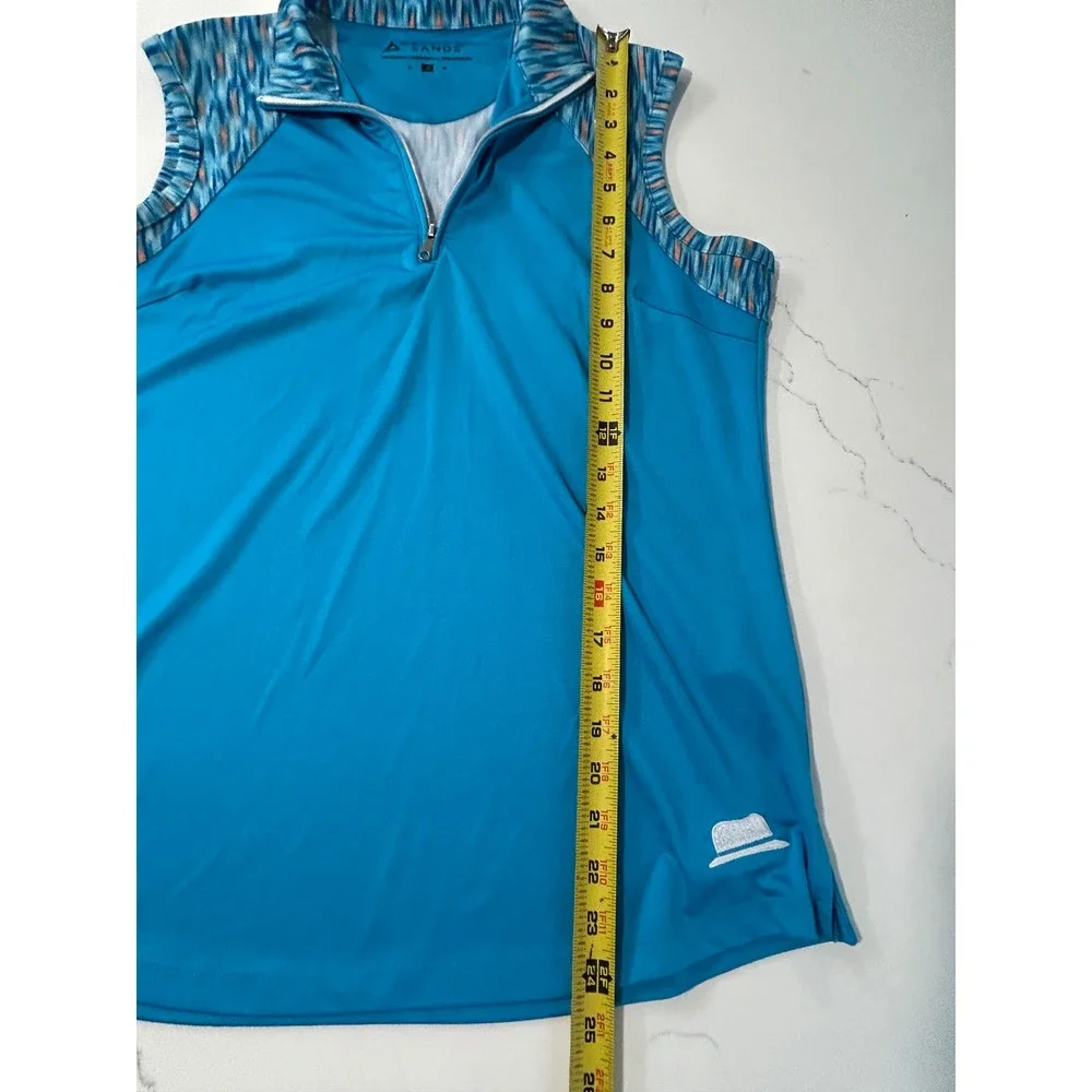 Bermuda Sands Womens Sleeveless Golf Polo Top Blue Ikat Print Quarter Zip Size M - Picture 7 of 9